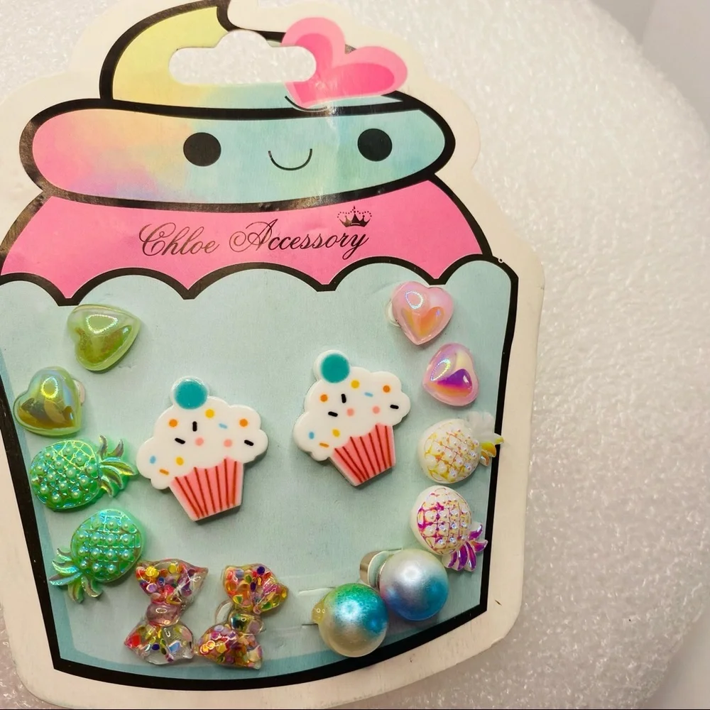 Earrings Kids Unicorn Cup cakes Pineapples Heart and more! 14 Pairs Pie…